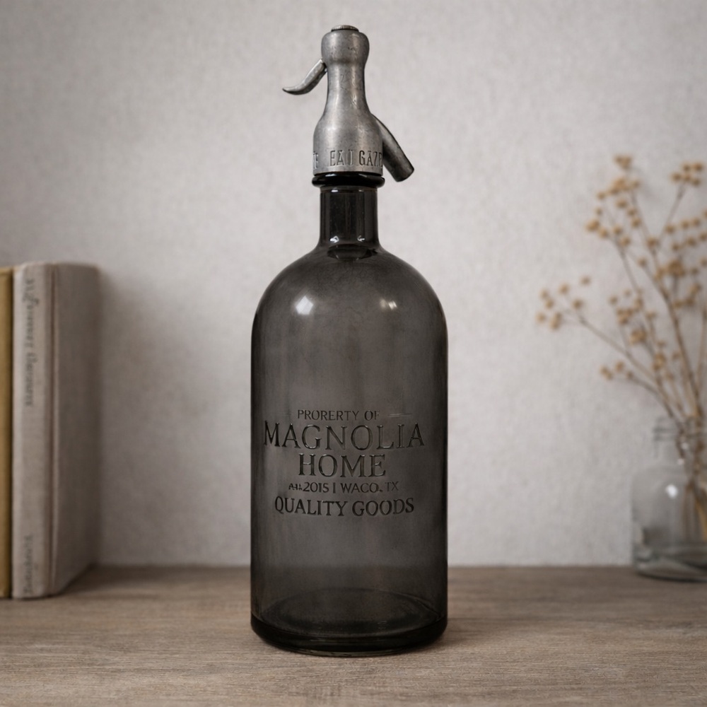 Magnolia‎ Home Smoked Gray Glass Seltzer Siphon Bottle Joanna Gaines